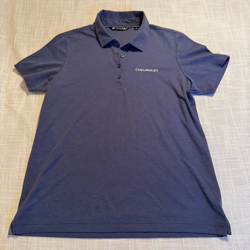 TravisMathew Mens Chevrolet Polo Shirt Blue Charcoal Pima Cotton Blend Large